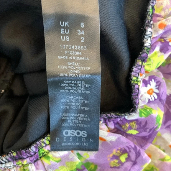 ASOS Floral Print Ruched Long Sleeves Mini Dress Size 2 - Picture 8 of 9